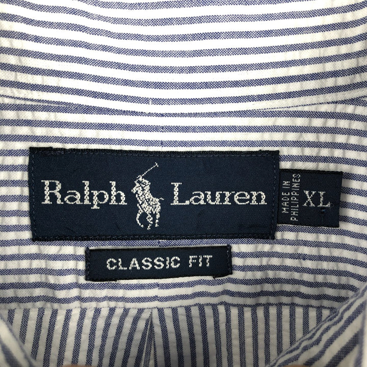 Ralph Lauren Classic Fit Seersucker Short Sleeve Button Down Striped Shirt Men's XL cotton white type Vintage Second Hand