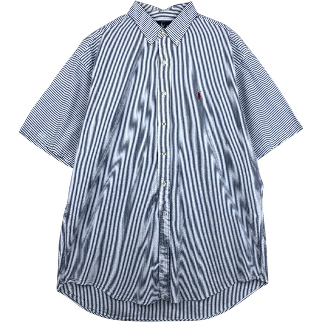 Ralph Lauren BLAKE Seersucker Short Sleeve Button Down Striped Shirt Men's Size L cotton blue type Vintage Second Hand