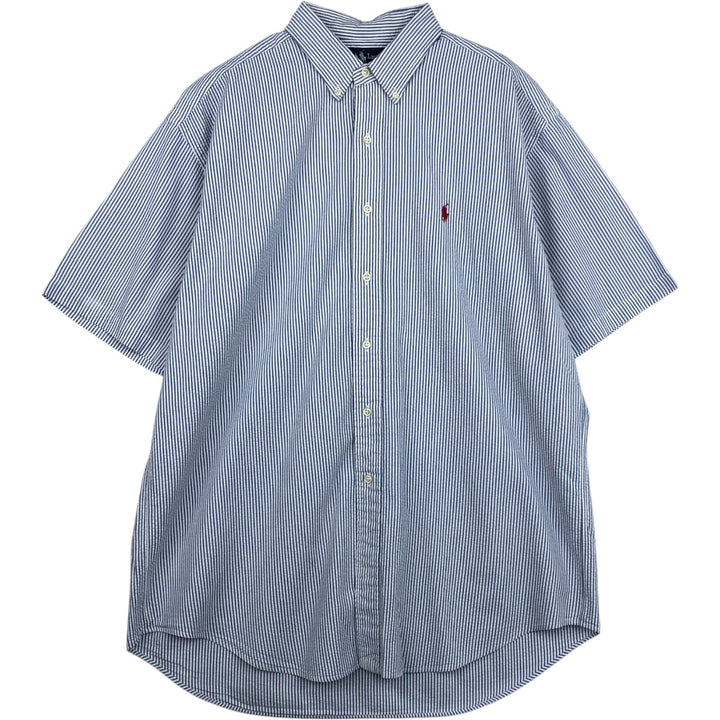 Ralph Lauren BLAKE Seersucker Short Sleeve Button Down Striped Shirt Men's Size L cotton blue type Vintage Second Hand