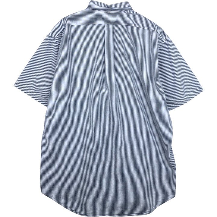 Ralph Lauren BLAKE Seersucker Short Sleeve Button Down Striped Shirt Men's Size L cotton blue type Vintage Second Hand