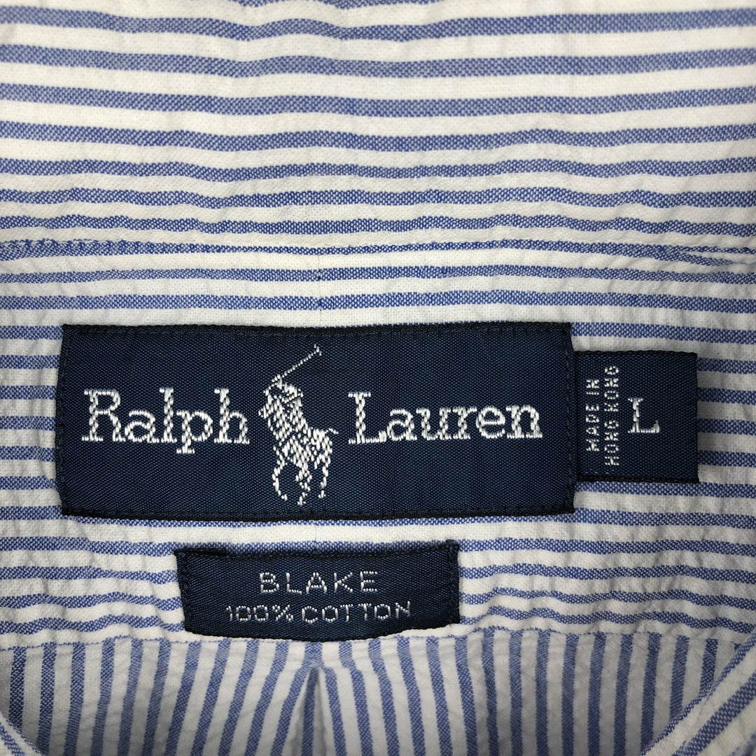 Ralph Lauren BLAKE Seersucker Short Sleeve Button Down Striped Shirt Men's Size L cotton blue type Vintage Second Hand