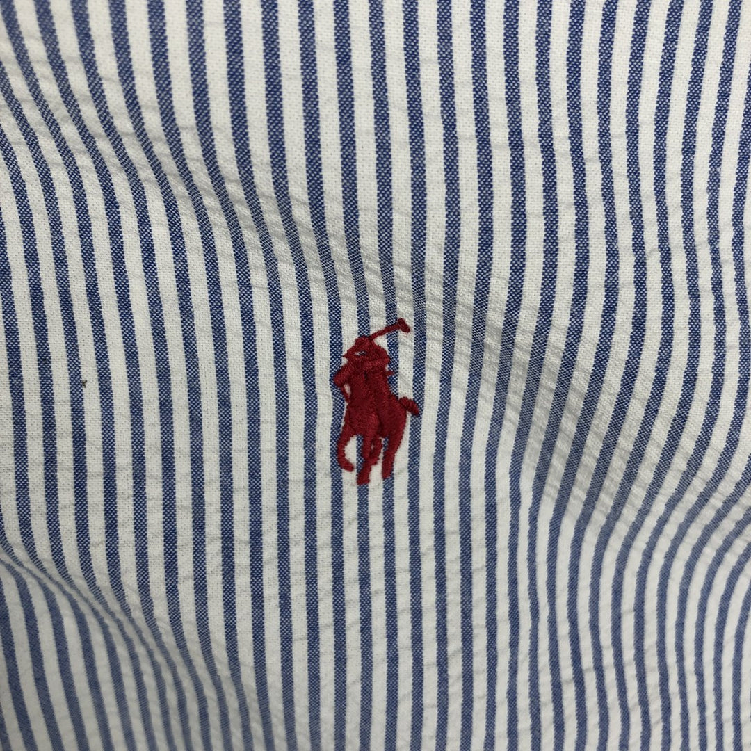 Ralph Lauren BLAKE Seersucker Short Sleeve Button Down Striped Shirt Men's Size L cotton blue type Vintage Second Hand
