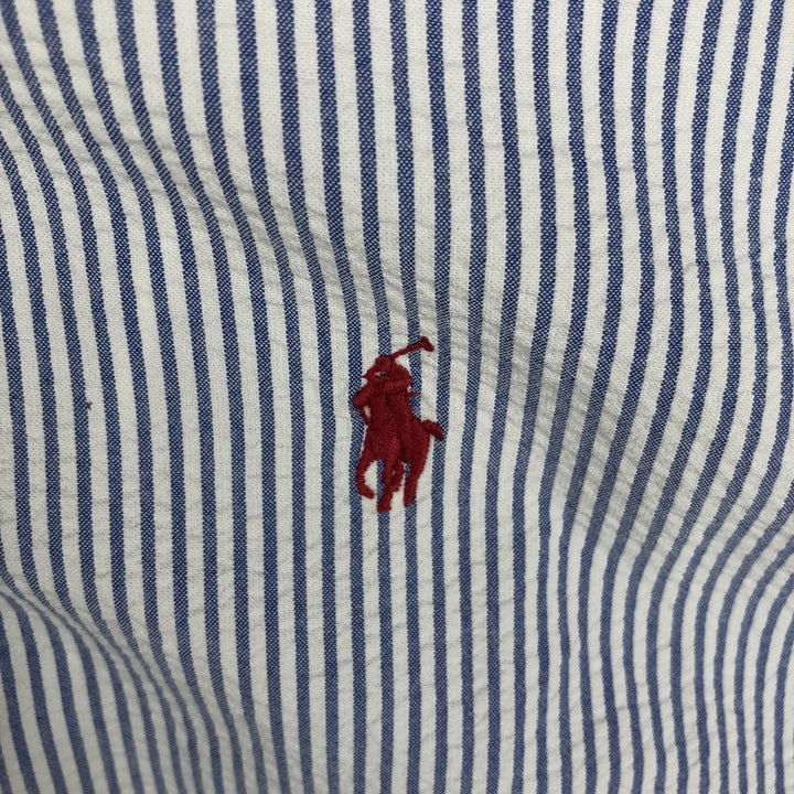 Ralph Lauren BLAKE Seersucker Short Sleeve Button Down Striped Shirt Men's Size L cotton blue type Vintage Second Hand