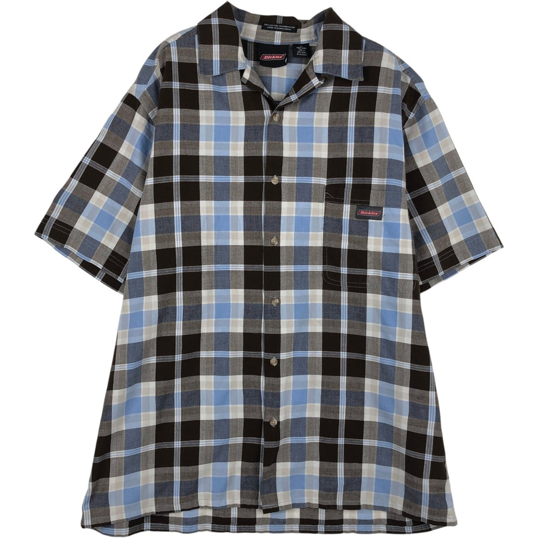 Dickies Check Pattern Open Collar Short Sleeve Work Shirt, Men's Size L (approx.) cotton Blue type light blue Vintage Second Hand