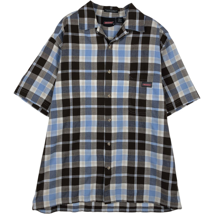 Dickies Check Pattern Open Collar Short Sleeve Work Shirt, Men's Size L (approx.) cotton Blue type light blue Vintage Second Hand