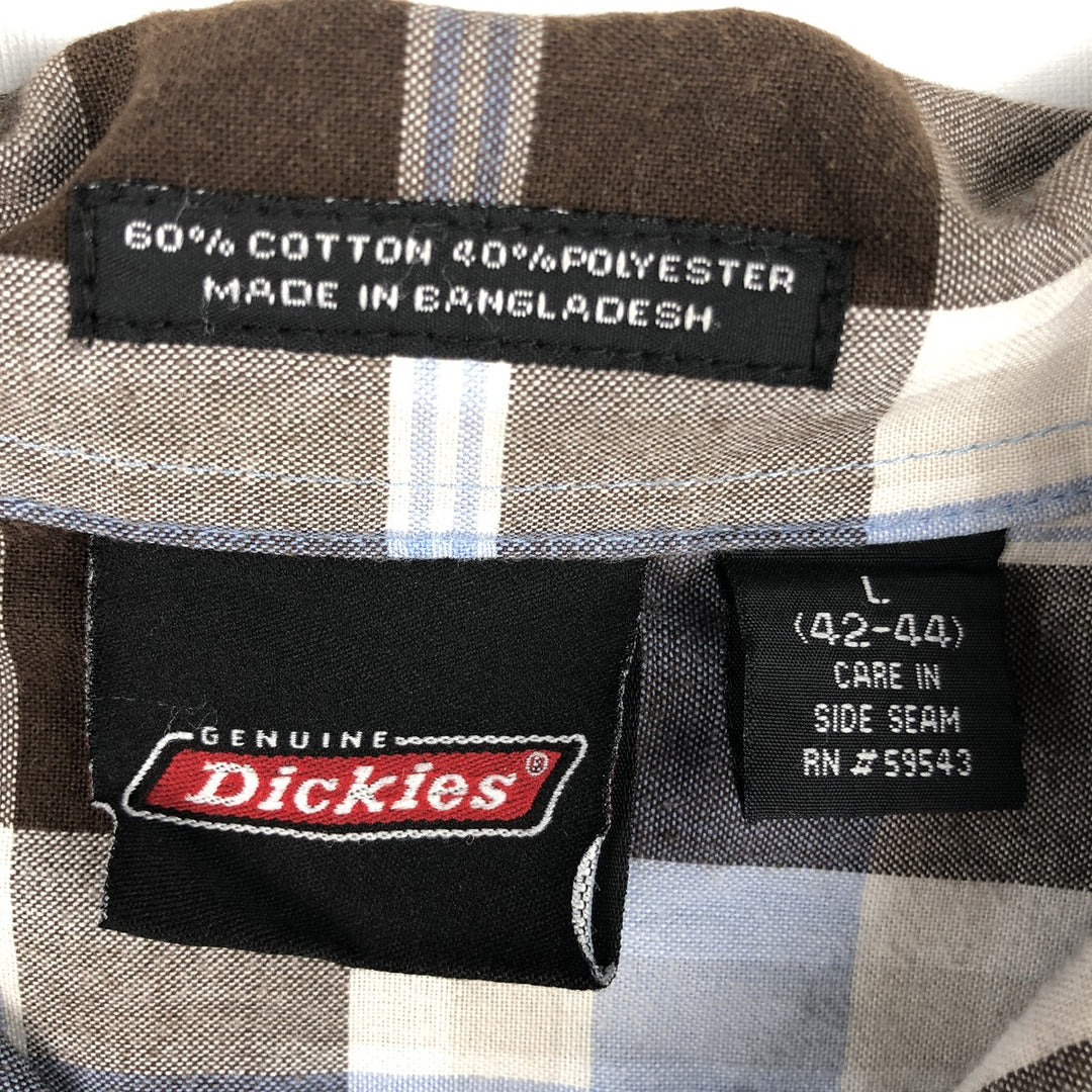Dickies Check Pattern Open Collar Short Sleeve Work Shirt, Men's Size L (approx.) cotton Blue type light blue Vintage Second Hand
