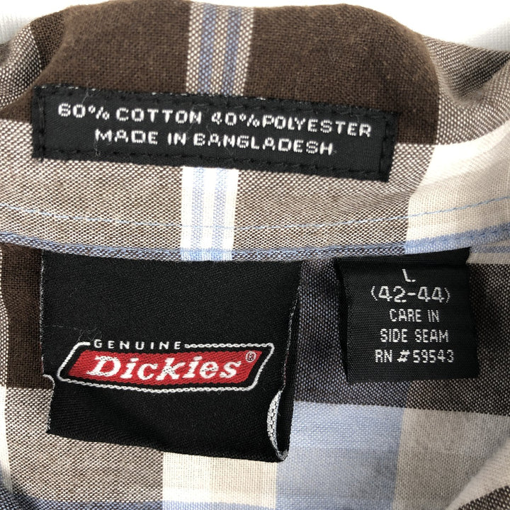 Dickies Check Pattern Open Collar Short Sleeve Work Shirt, Men's Size L (approx.) cotton Blue type light blue Vintage Second Hand