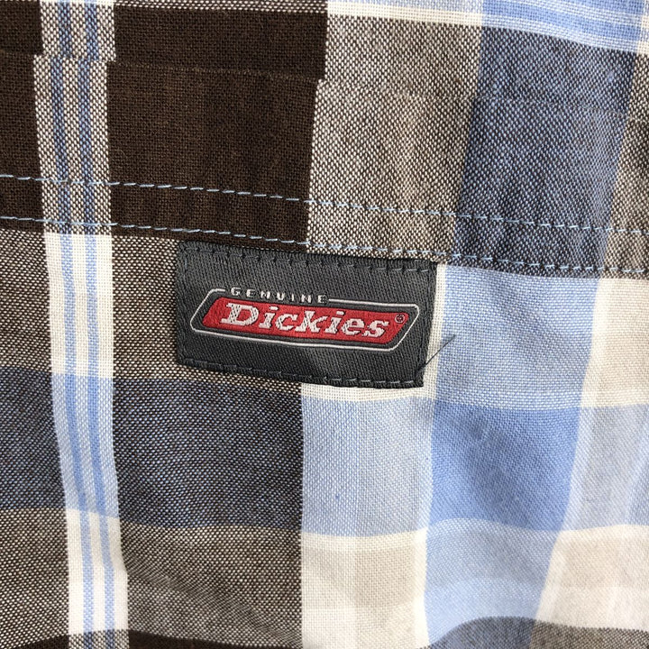 Dickies Check Pattern Open Collar Short Sleeve Work Shirt, Men's Size L (approx.) cotton Blue type light blue Vintage Second Hand