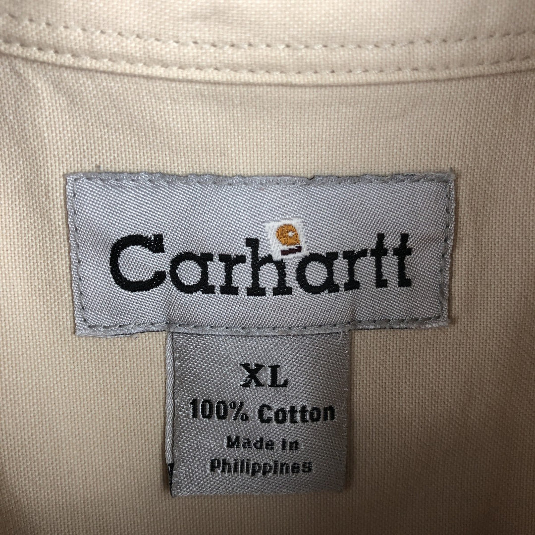 Carhartt plain button-down, flap pocket, short-sleeved work shirt, men's size XL. cotton Beige type Vintage Second Hand
