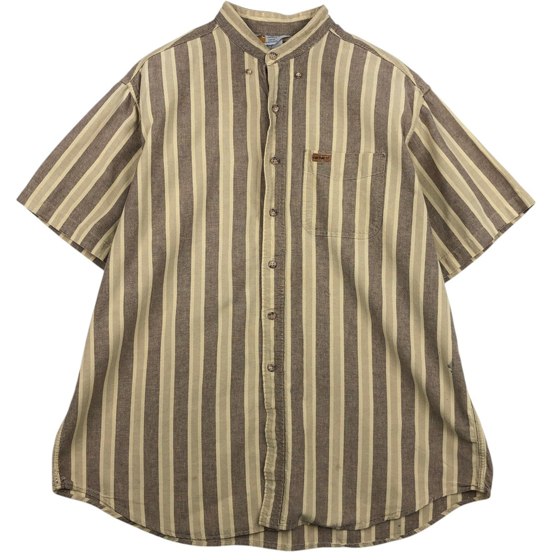 Carhartt Stripe Pattern Multi-Stripe Stand Collar Short Sleeve Work Shirt (Men's XL equivalent) unclear Beige type Vintage Second Hand