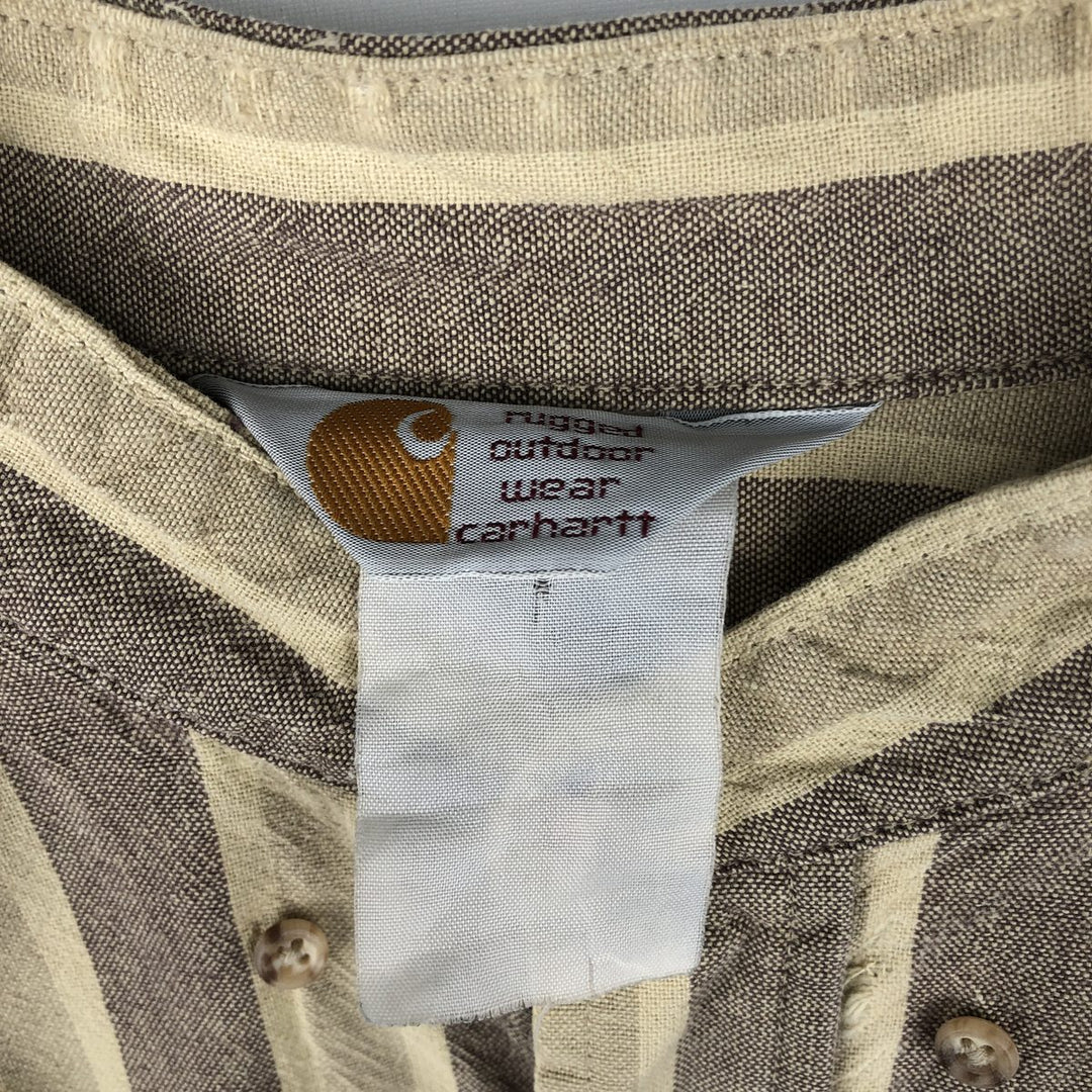 Carhartt Stripe Pattern Multi-Stripe Stand Collar Short Sleeve Work Shirt (Men's XL equivalent) unclear Beige type Vintage Second Hand