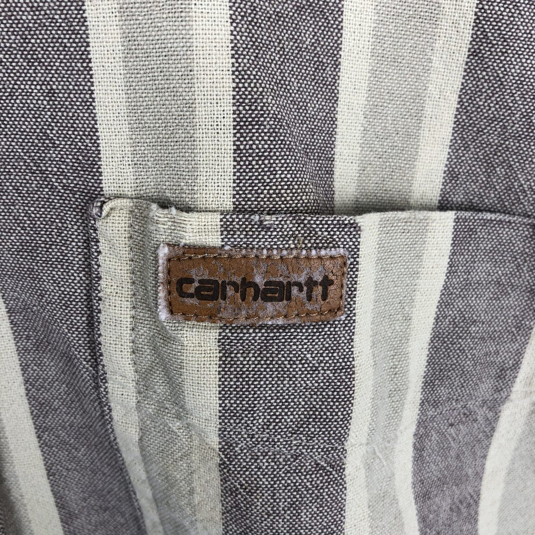Carhartt Stripe Pattern Multi-Stripe Stand Collar Short Sleeve Work Shirt (Men's XL equivalent) unclear Beige type Vintage Second Hand