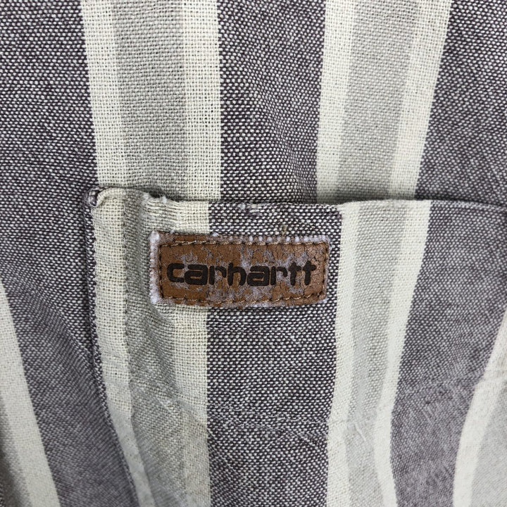 Carhartt Stripe Pattern Multi-Stripe Stand Collar Short Sleeve Work Shirt (Men's XL equivalent) unclear Beige type Vintage Second Hand