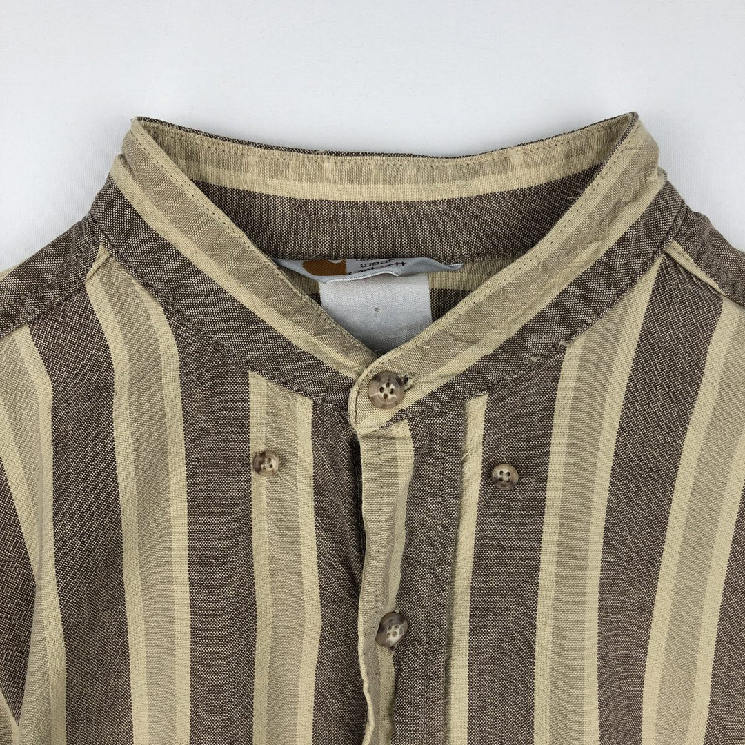 Carhartt Stripe Pattern Multi-Stripe Stand Collar Short Sleeve Work Shirt (Men's XL equivalent) unclear Beige type Vintage Second Hand