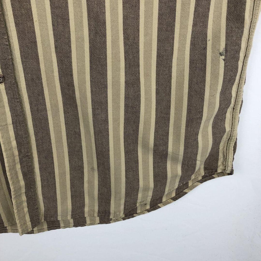 Carhartt Stripe Pattern Multi-Stripe Stand Collar Short Sleeve Work Shirt (Men's XL equivalent) unclear Beige type Vintage Second Hand