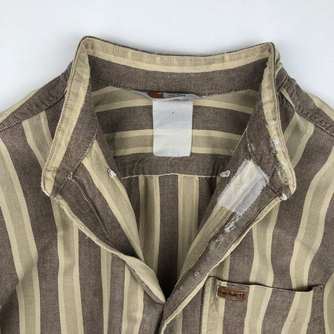 Carhartt Stripe Pattern Multi-Stripe Stand Collar Short Sleeve Work Shirt (Men's XL equivalent) unclear Beige type Vintage Second Hand
