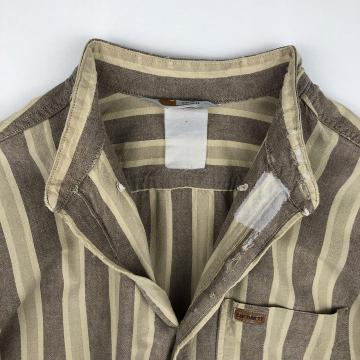 Carhartt Stripe Pattern Multi-Stripe Stand Collar Short Sleeve Work Shirt (Men's XL equivalent) unclear Beige type Vintage Second Hand