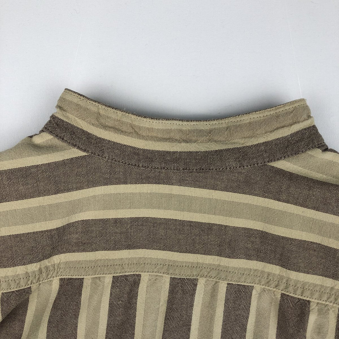 Carhartt Stripe Pattern Multi-Stripe Stand Collar Short Sleeve Work Shirt (Men's XL equivalent) unclear Beige type Vintage Second Hand