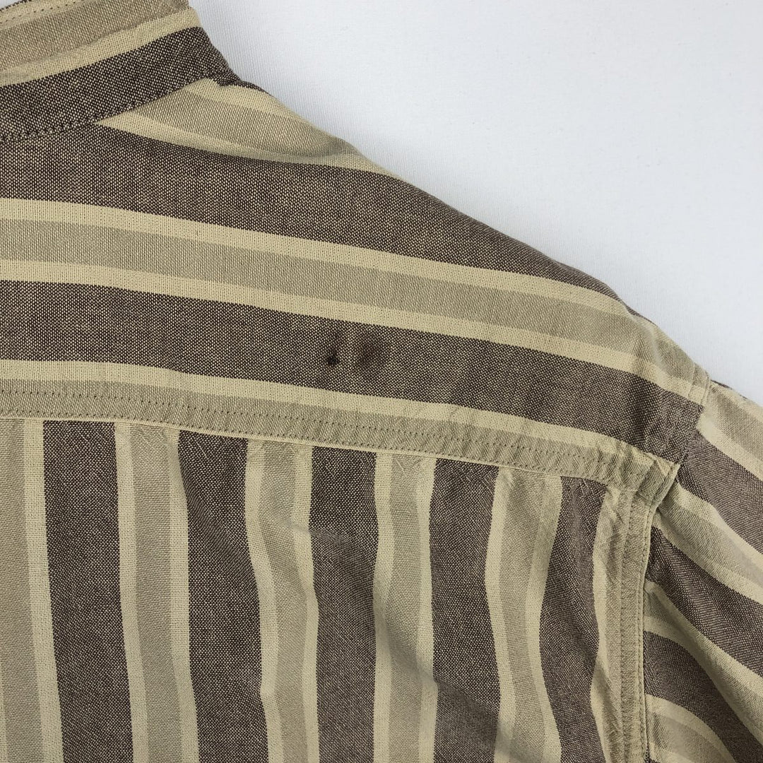 Carhartt Stripe Pattern Multi-Stripe Stand Collar Short Sleeve Work Shirt (Men's XL equivalent) unclear Beige type Vintage Second Hand