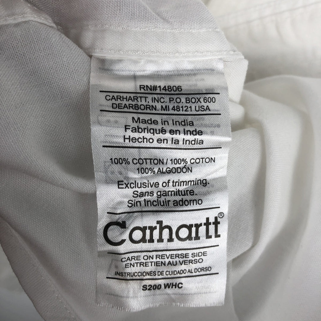 Carhartt plain button-down, flap pocket, short-sleeved work shirt, men's size M. cotton white type Vintage Second Hand