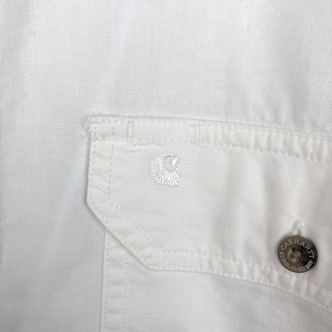 Carhartt plain button-down, flap pocket, short-sleeved work shirt, men's size M. cotton white type Vintage Second Hand