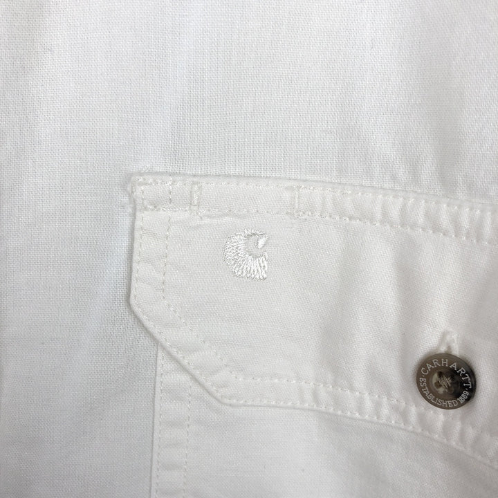 Carhartt plain button-down, flap pocket, short-sleeved work shirt, men's size M. cotton white type Vintage Second Hand