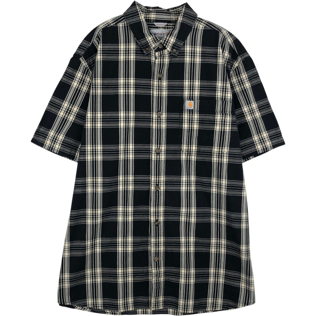 Carhartt RELAXED FIT Check Pattern Button-down Short Sleeve Work Shirt, Men's XL cotton black type Vintage Second Hand