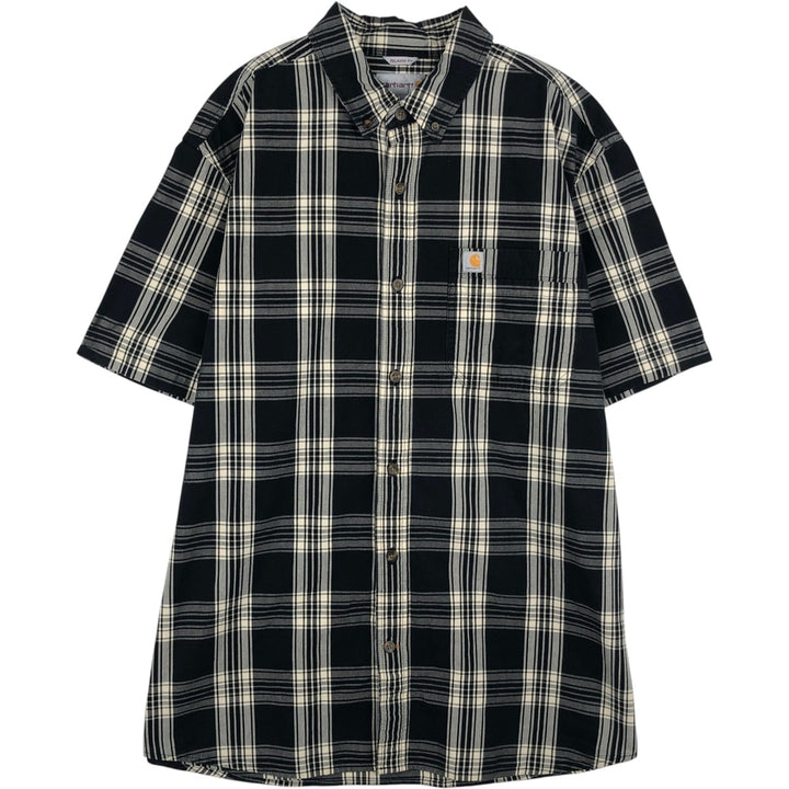 Carhartt RELAXED FIT Check Pattern Button-down Short Sleeve Work Shirt, Men's XL cotton black type Vintage Second Hand