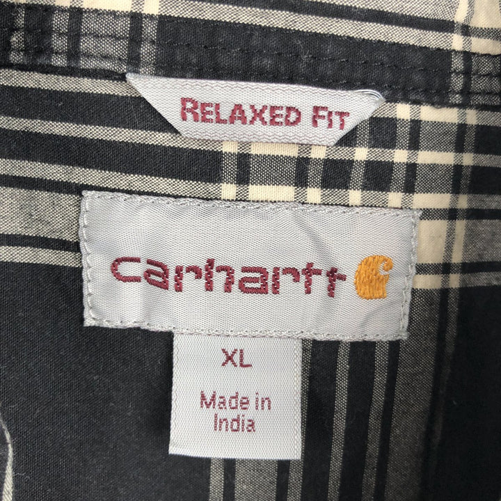 Carhartt RELAXED FIT Check Pattern Button-down Short Sleeve Work Shirt, Men's XL cotton black type Vintage Second Hand