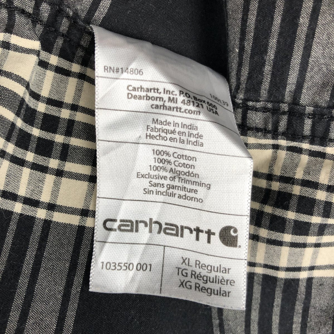 Carhartt RELAXED FIT Check Pattern Button-down Short Sleeve Work Shirt, Men's XL cotton black type Vintage Second Hand
