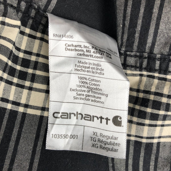 Carhartt RELAXED FIT Check Pattern Button-down Short Sleeve Work Shirt, Men's XL cotton black type Vintage Second Hand