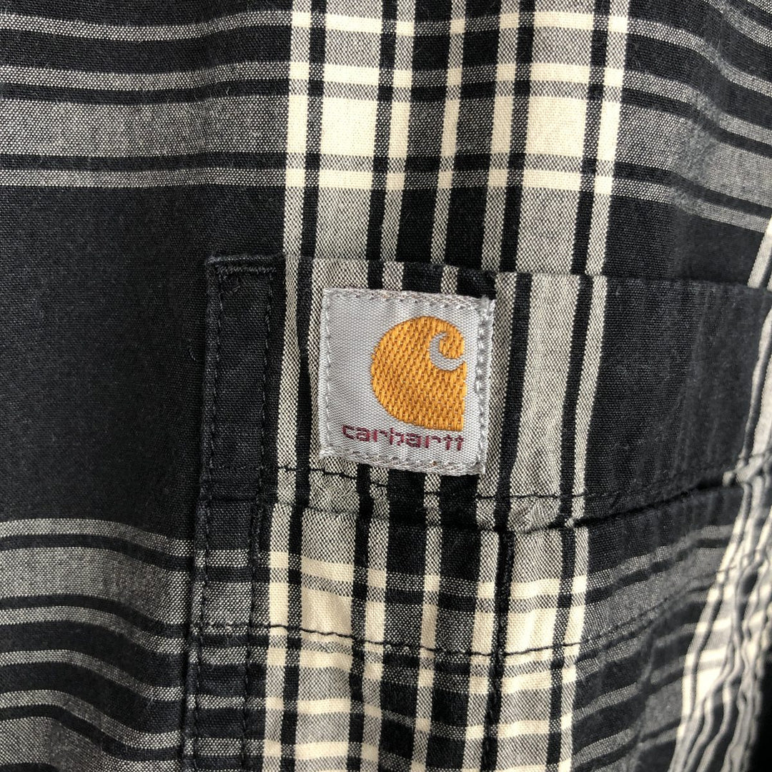 Carhartt RELAXED FIT Check Pattern Button-down Short Sleeve Work Shirt, Men's XL cotton black type Vintage Second Hand