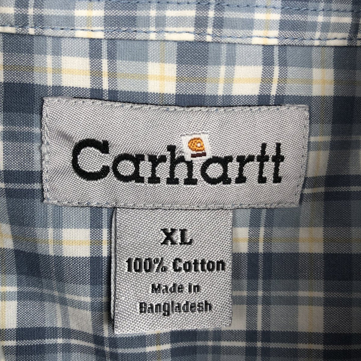 Carhartt Check Pattern Button-down Short Sleeve Work Shirt, Men's XL cotton Blue type light blue Vintage Second Hand