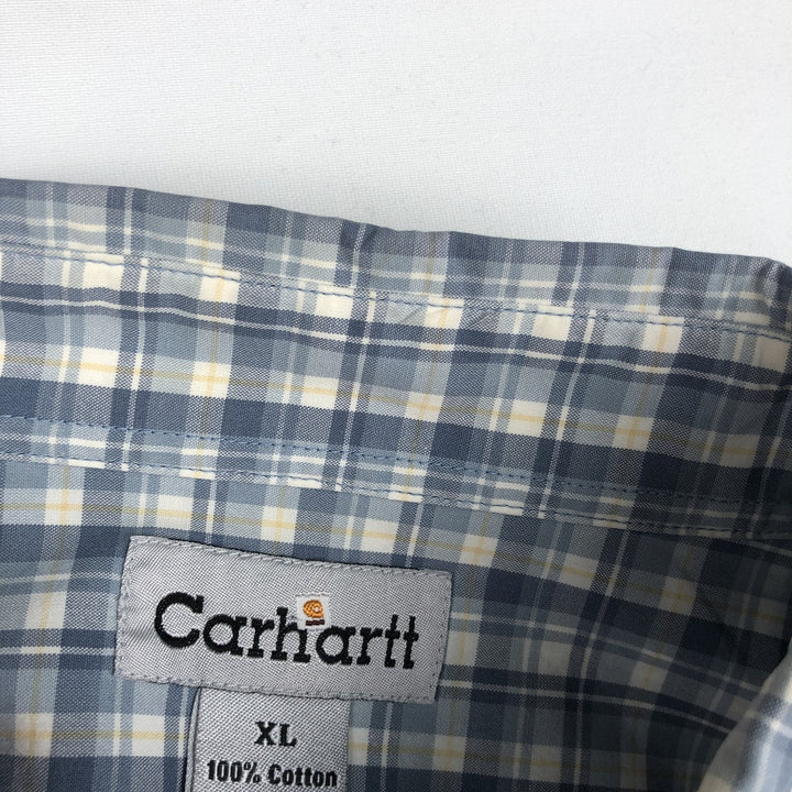 Carhartt Check Pattern Button-down Short Sleeve Work Shirt, Men's XL cotton Blue type light blue Vintage Second Hand