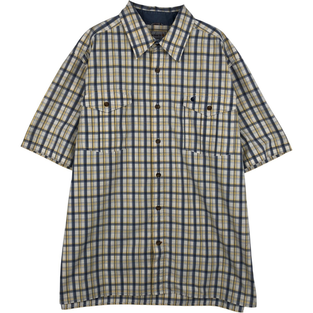 Carhartt Relaxed Fit Check Pattern Regular Collar Flap Pocket Box Shirt Short Sleeve Work Shirt Men's XL Equivalent cotton blue type Vintage Second Hand
