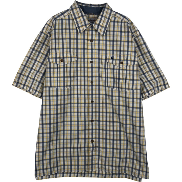 Carhartt Relaxed Fit Check Pattern Regular Collar Flap Pocket Box Shirt Short Sleeve Work Shirt Men's XL Equivalent cotton blue type Vintage Second Hand