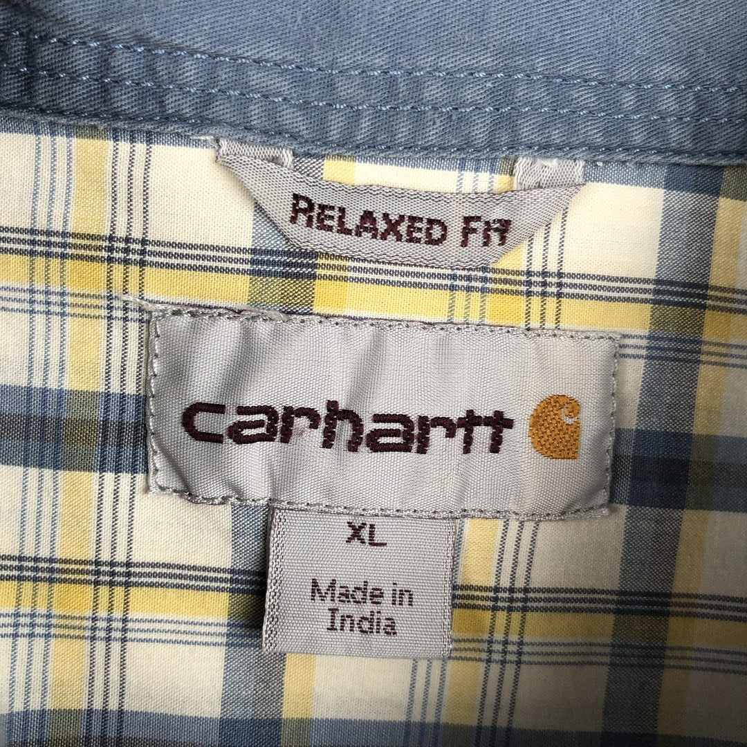 Carhartt Relaxed Fit Check Pattern Regular Collar Flap Pocket Box Shirt Short Sleeve Work Shirt Men's XL Equivalent cotton blue type Vintage Second Hand