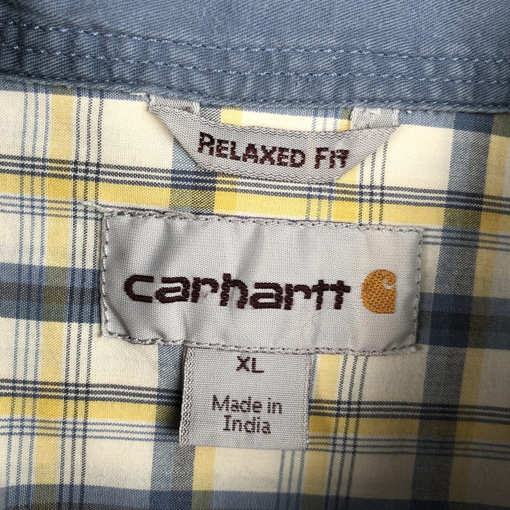Carhartt Relaxed Fit Check Pattern Regular Collar Flap Pocket Box Shirt Short Sleeve Work Shirt Men's XL Equivalent cotton blue type Vintage Second Hand