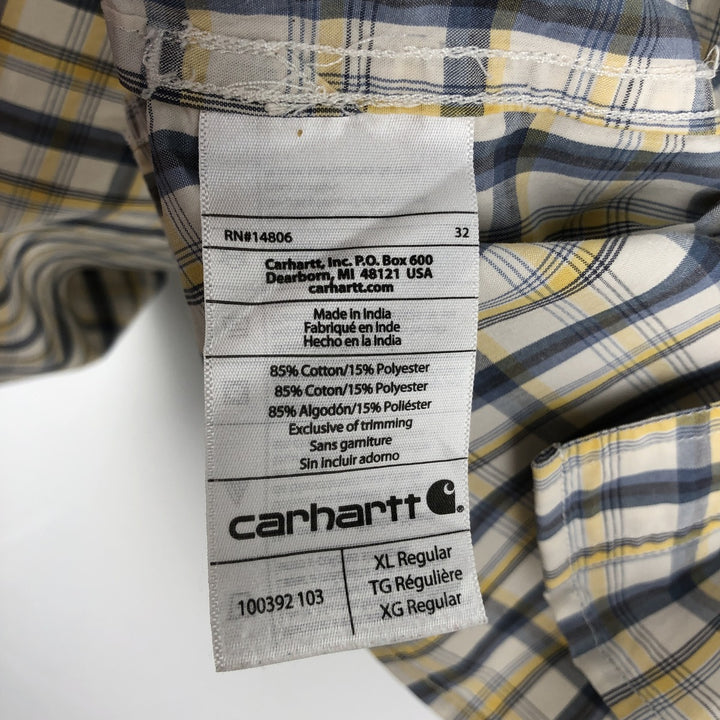 Carhartt Relaxed Fit Check Pattern Regular Collar Flap Pocket Box Shirt Short Sleeve Work Shirt Men's XL Equivalent cotton blue type Vintage Second Hand