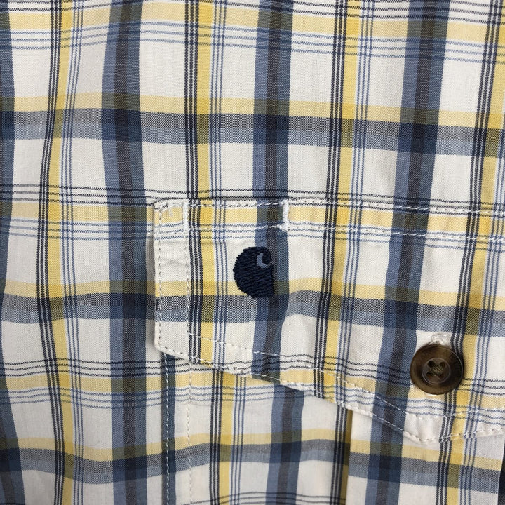 Carhartt Relaxed Fit Check Pattern Regular Collar Flap Pocket Box Shirt Short Sleeve Work Shirt Men's XL Equivalent cotton blue type Vintage Second Hand