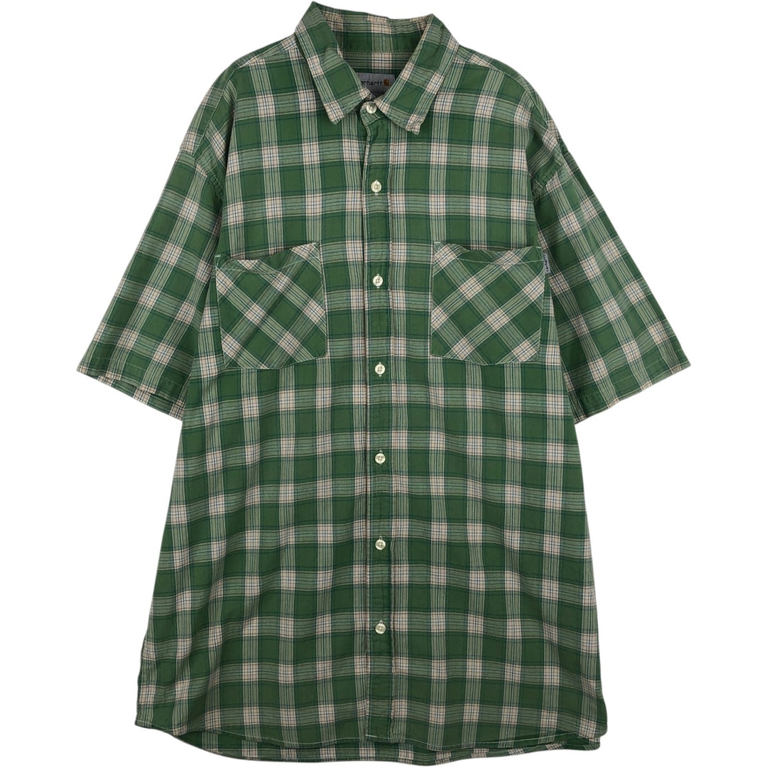 Carhartt Check Pattern Regular Collar Short Sleeve Work Shirt, Men's Size XL (approx.) cotton green type Vintage Second Hand