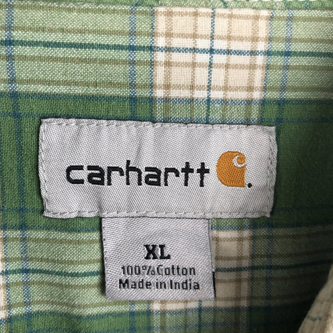 Carhartt Check Pattern Regular Collar Short Sleeve Work Shirt, Men's Size XL (approx.) cotton green type Vintage Second Hand