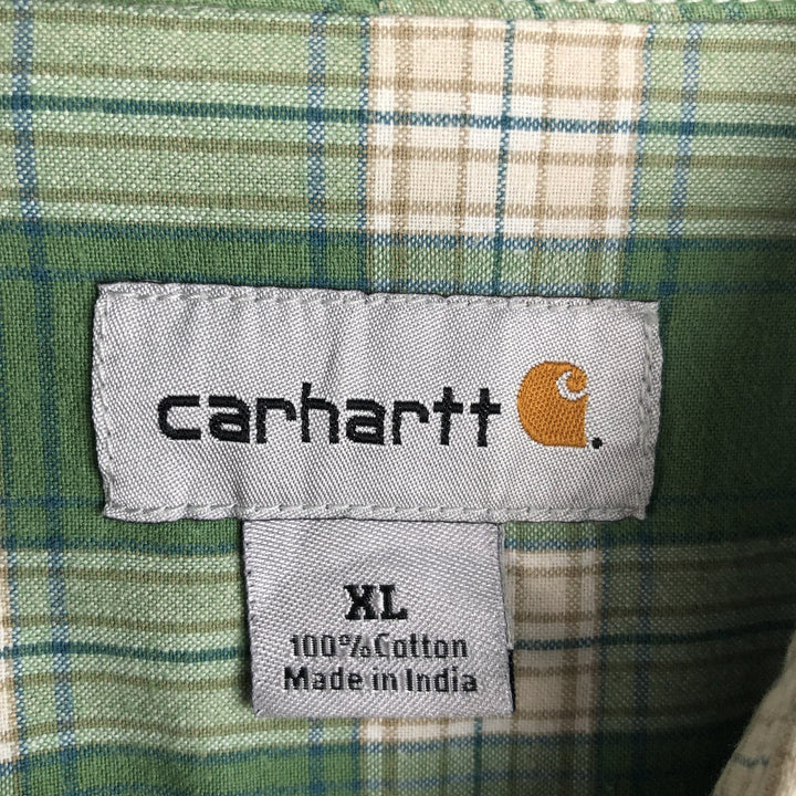 Carhartt Check Pattern Regular Collar Short Sleeve Work Shirt, Men's Size XL (approx.) cotton green type Vintage Second Hand