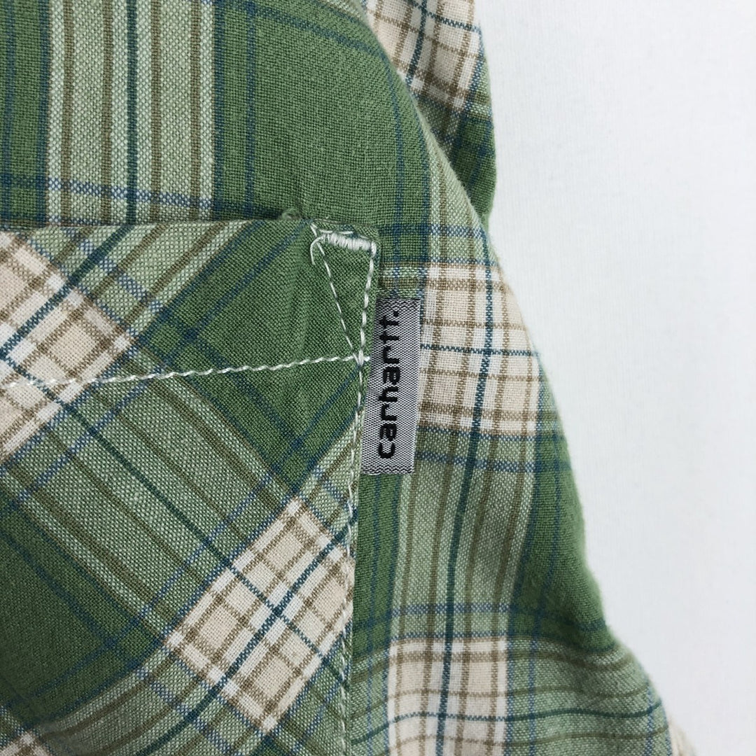 Carhartt Check Pattern Regular Collar Short Sleeve Work Shirt, Men's Size XL (approx.) cotton green type Vintage Second Hand