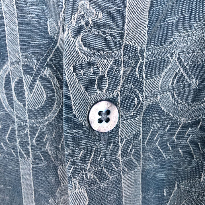 Harley-Davidson all-over print short-sleeved work shirt, boxy style, men's size L equivalent. silk Blue type light blue Vintage Second Hand