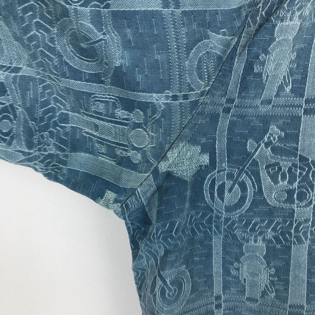 Harley-Davidson all-over print short-sleeved work shirt, boxy style, men's size L equivalent. silk Blue type light blue Vintage Second Hand