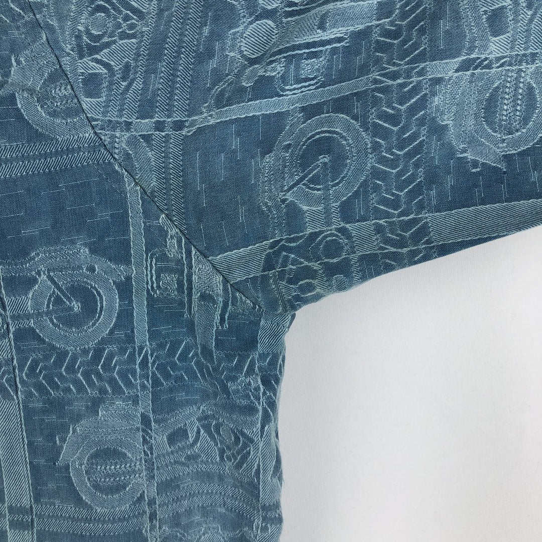 Harley-Davidson all-over print short-sleeved work shirt, boxy style, men's size L equivalent. silk Blue type light blue Vintage Second Hand