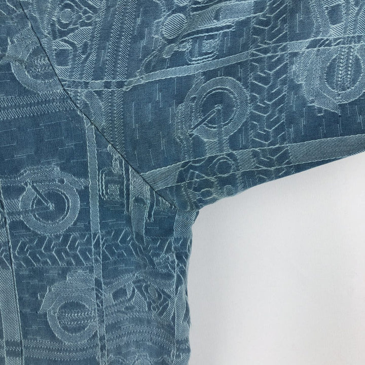 Harley-Davidson all-over print short-sleeved work shirt, boxy style, men's size L equivalent. silk Blue type light blue Vintage Second Hand