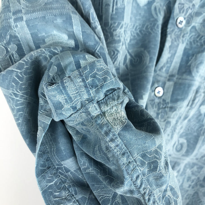 Harley-Davidson all-over print short-sleeved work shirt, boxy style, men's size L equivalent. silk Blue type light blue Vintage Second Hand