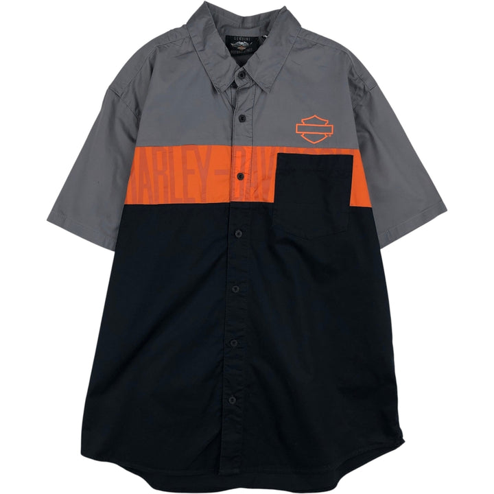 Harley-Davidson Hidden Button-Down Short Sleeve Work Shirt, Men's XL cotton gray type Vintage Second Hand